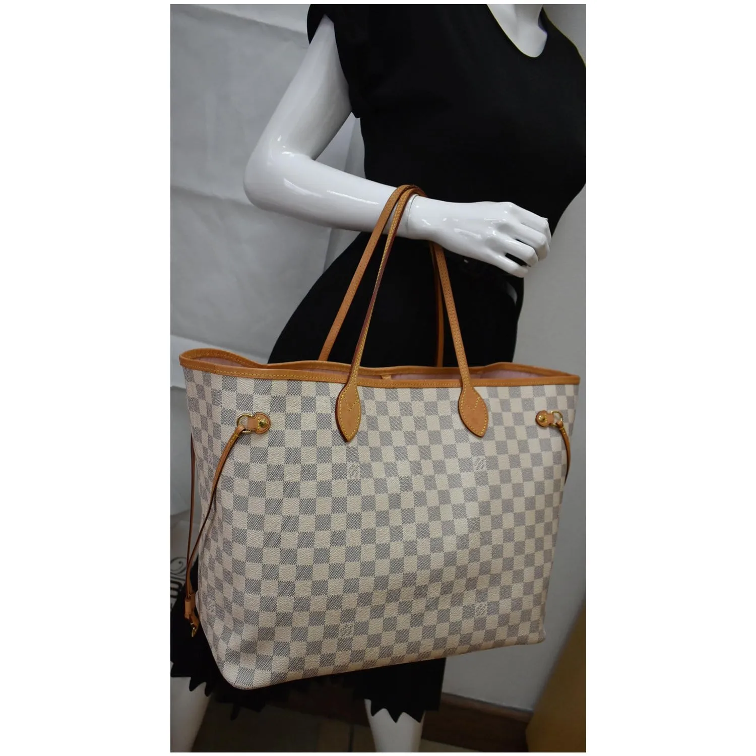 LOUIS VUITTON  Neverfull GM Damier Azur Tote Shoulder Bag White