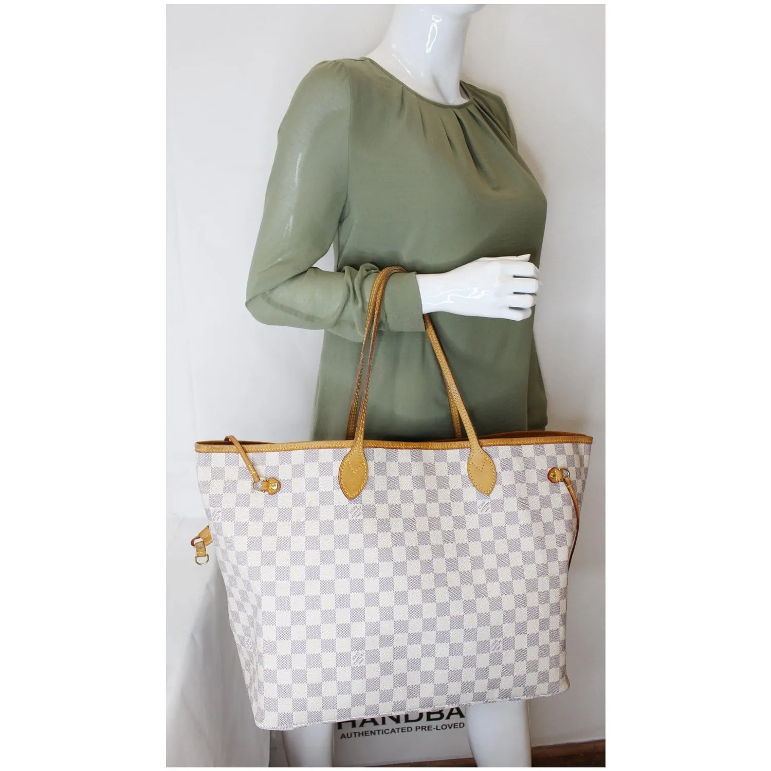 LOUIS VUITTON Neverfull GM Damier Azur Tote Shoulder Bag White