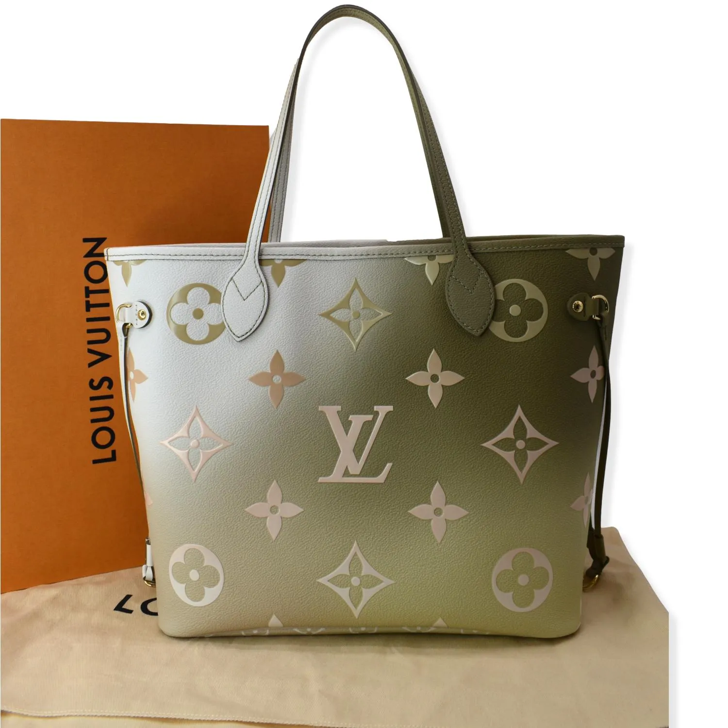 LOUIS VUITTON Neverfull MM Monogram Coated Canvas Tote Sunset Kaki