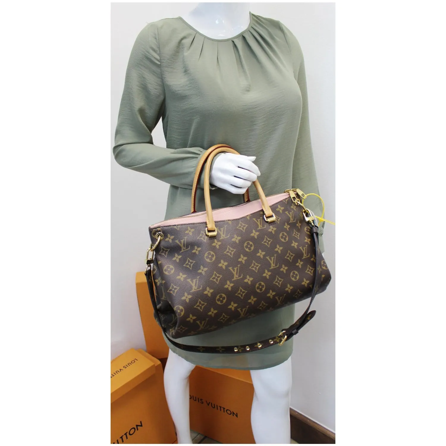 LOUIS VUITTON Pallas Monogram Canvas 2Way Shoulder Bag Brown