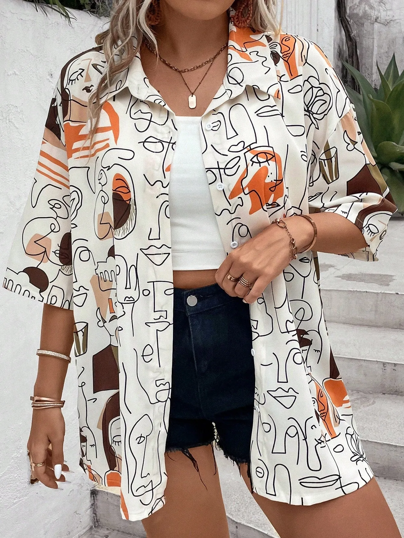 LUNE Plus Figure Graphic Drop Shoulder Shirt
