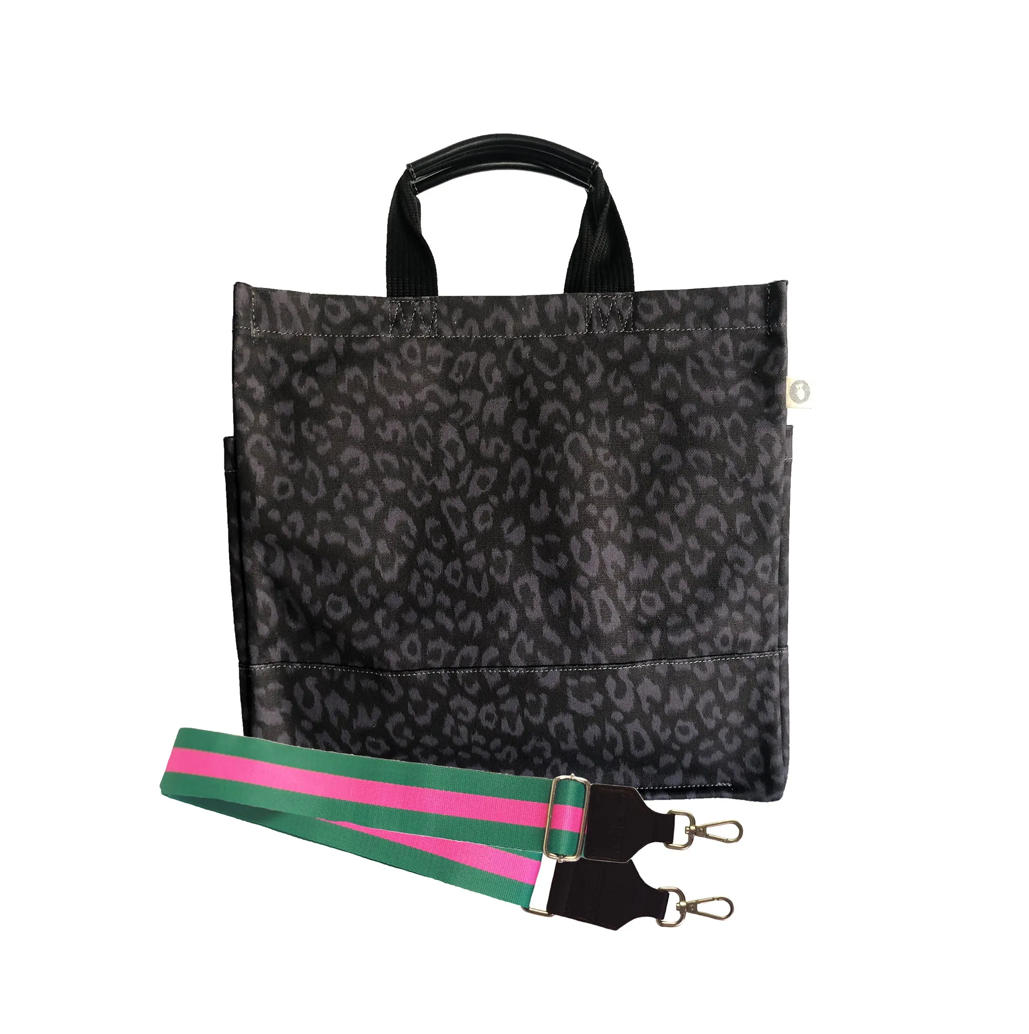 Luxe North South Bag: Black Leopard