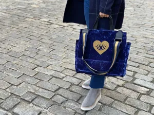 Luxe North South: Midnight Blue Crushed Velvet with Gold Heart with Evil Eye