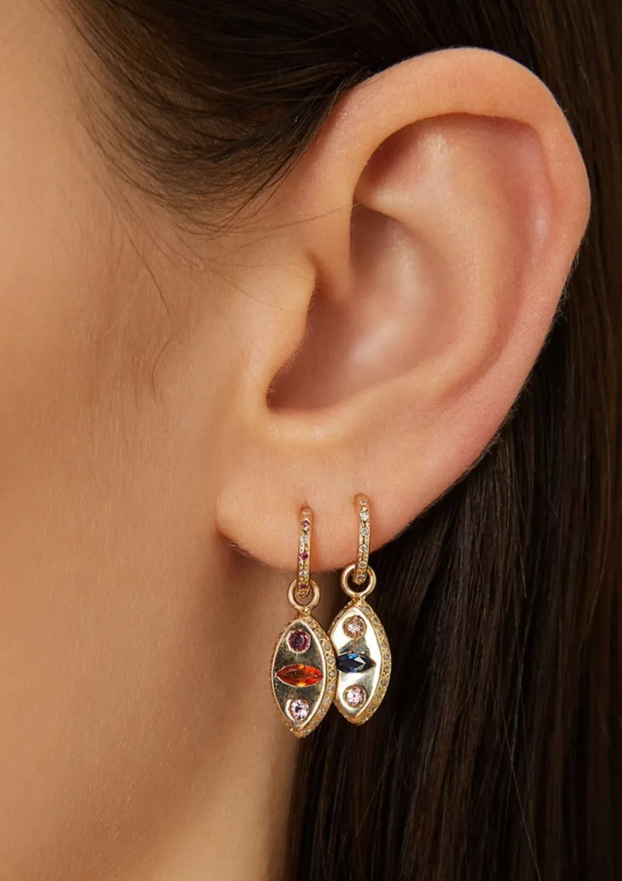 Makeda Earring with Blue and Peach Sapphires
