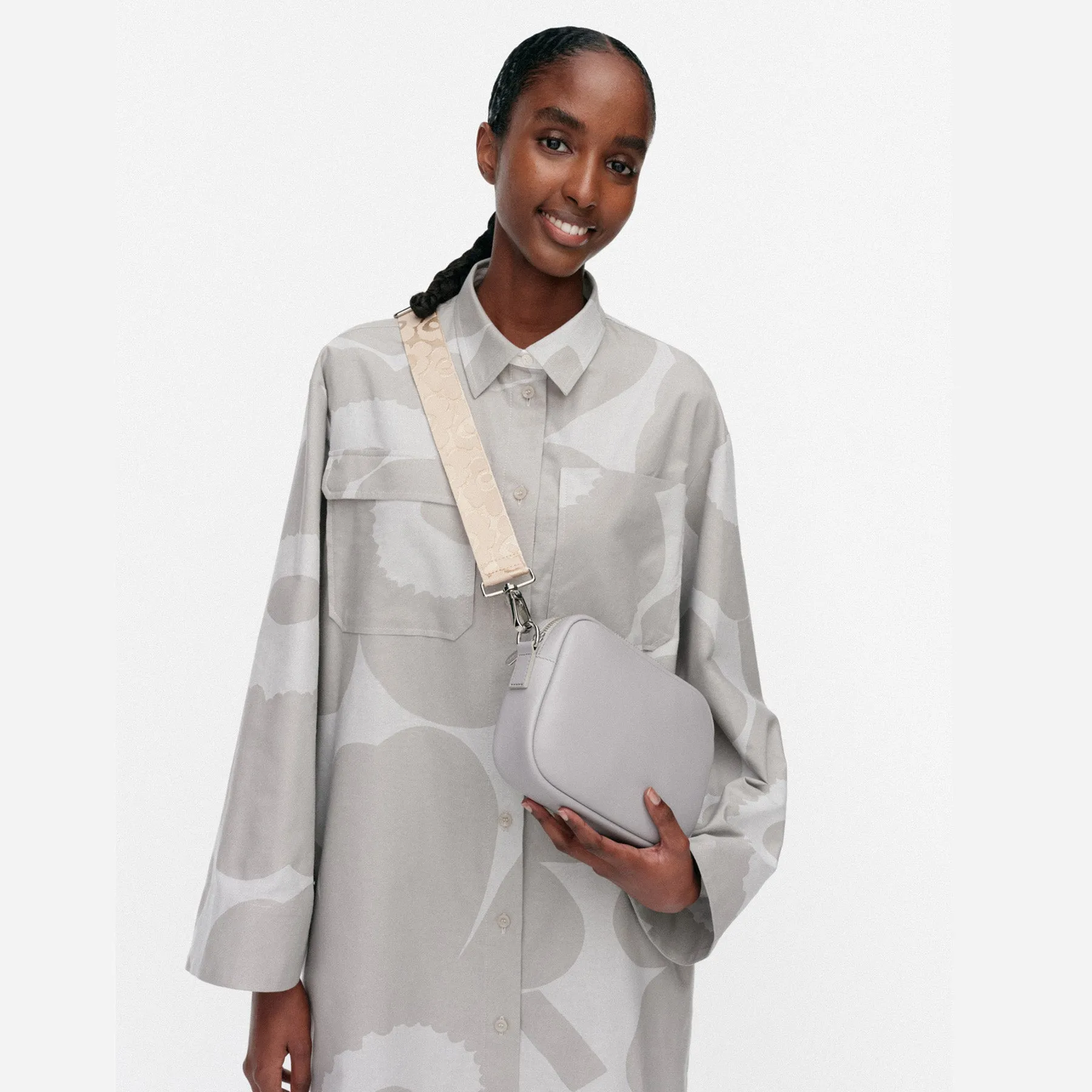 Marimekko Soft Gratha Leather Shoulder Bag Grey