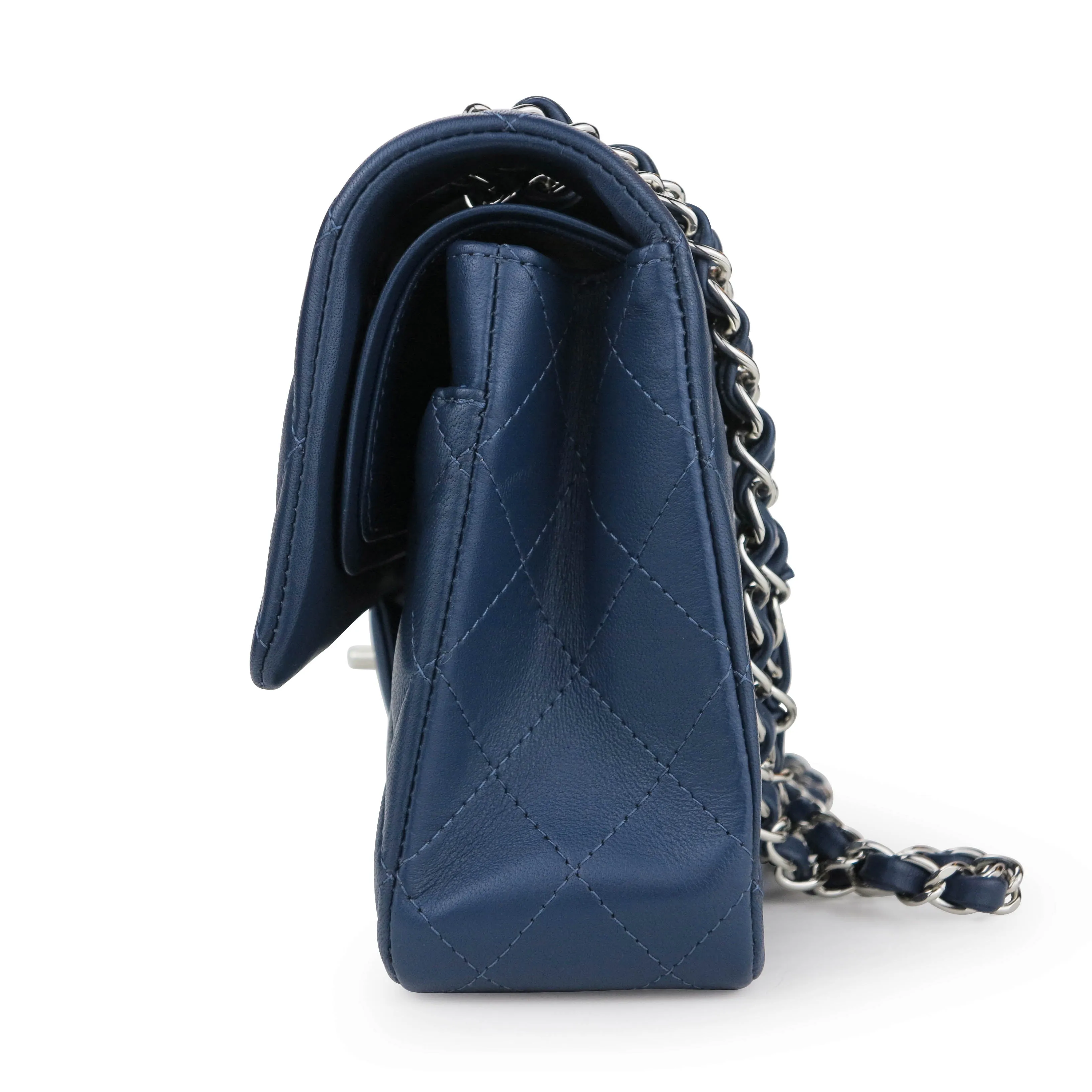 Medium Classic Double Flap Bag in Navy Lambskin