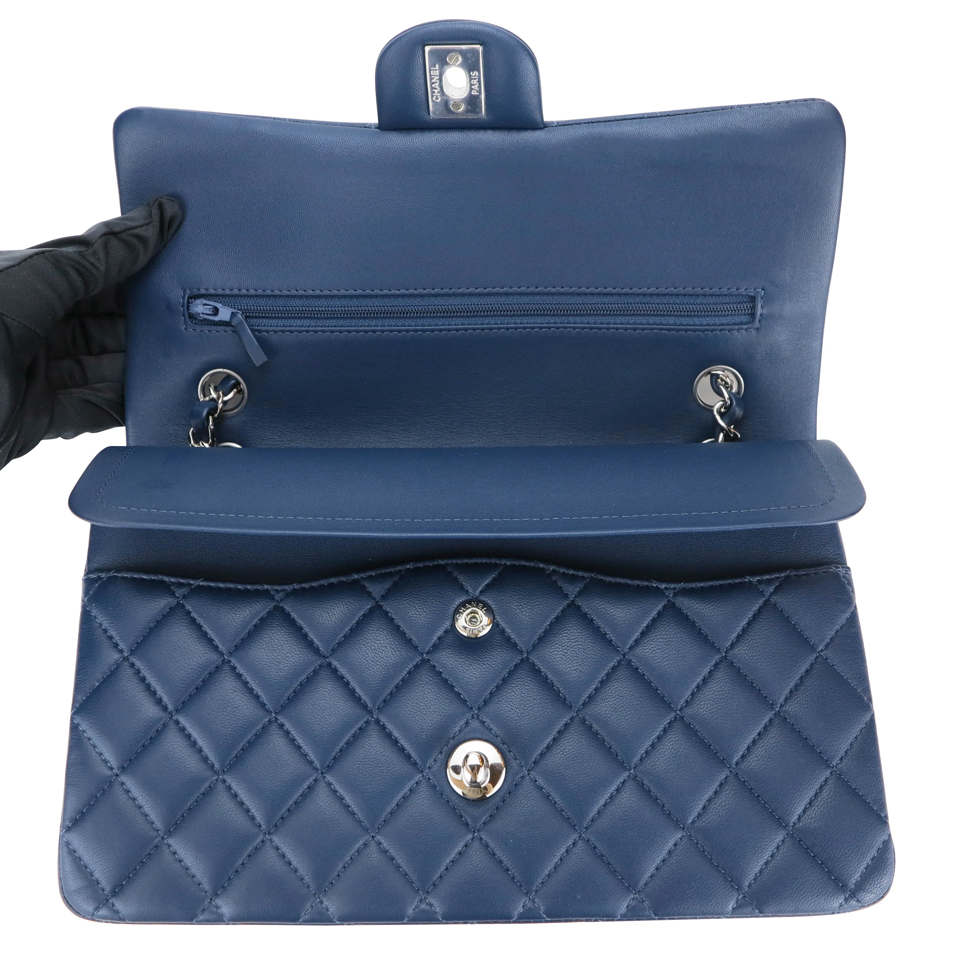 Medium Classic Double Flap Bag in Navy Lambskin
