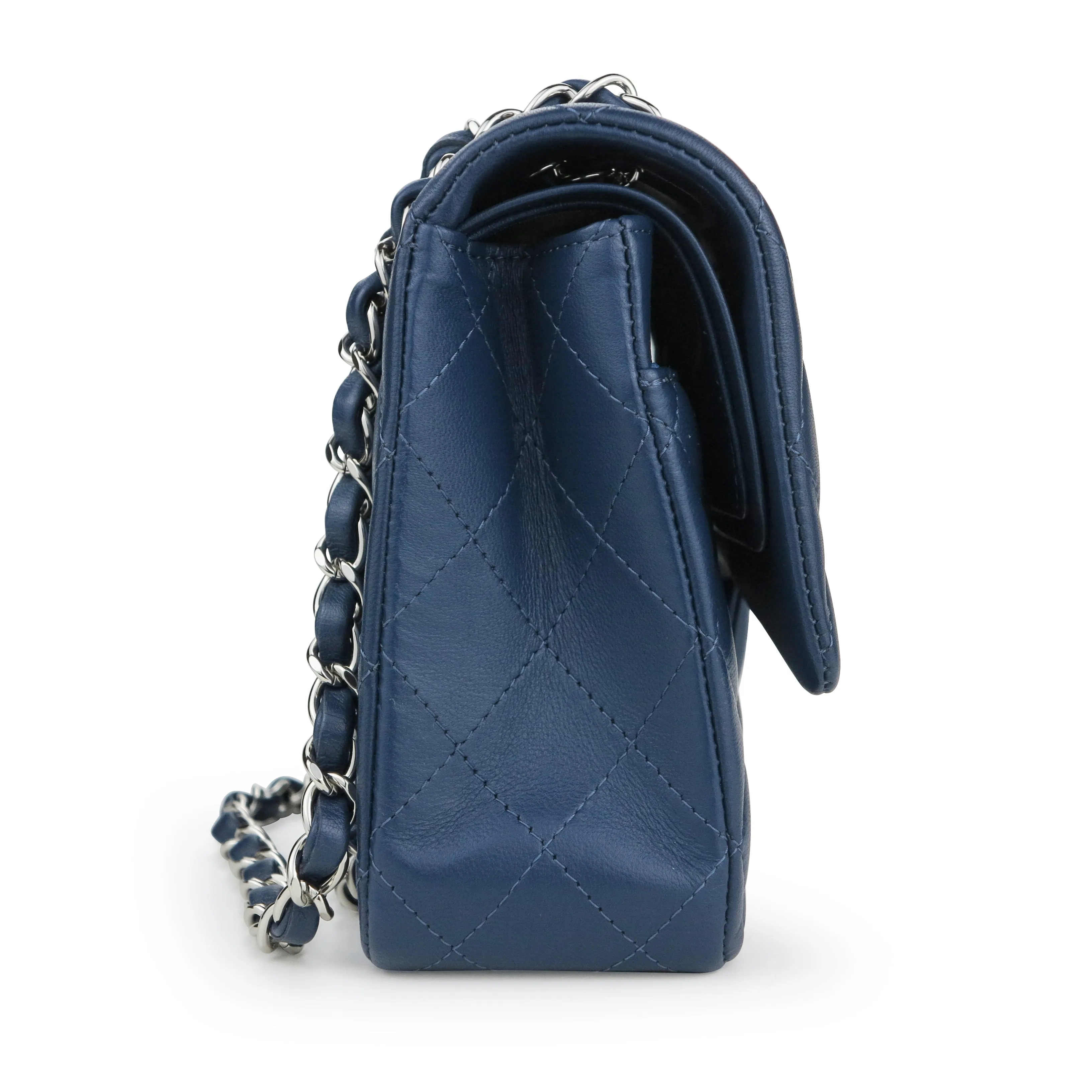 Medium Classic Double Flap Bag in Navy Lambskin