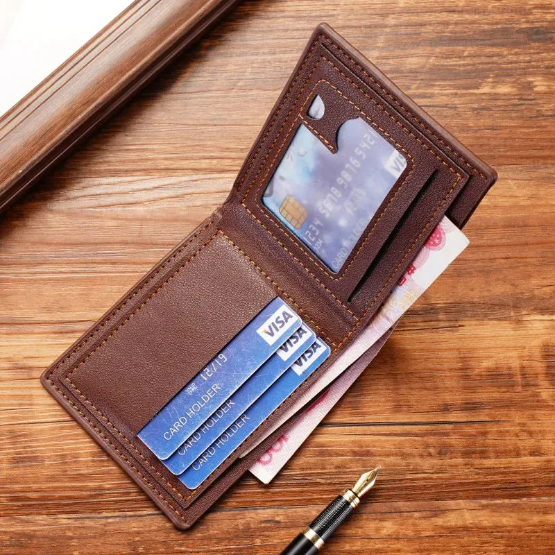 Men’s Slim Faux Leather Bifold Wallet - Business ID & Card Holder