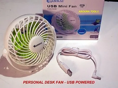 MINI DESK FAN - USB POWERED -QUIET & EFFECTIVE OPERATION- NEW.