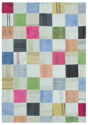 Mixed Over Dyed Kilim Patchwork Unique Rug 5'2'' x 7'7'' ft 158 x 232 cm