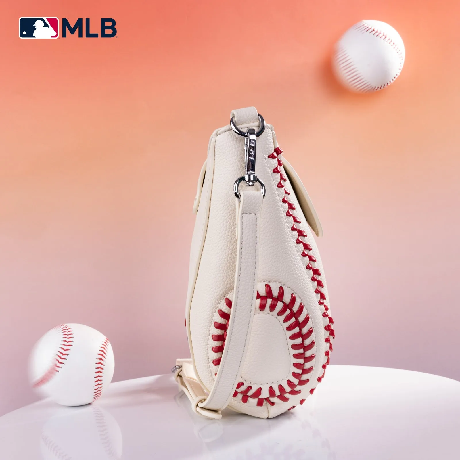 MLB-AB105  MLB Atlanta Braves Team Baseball Stitch Crossbody -Beige