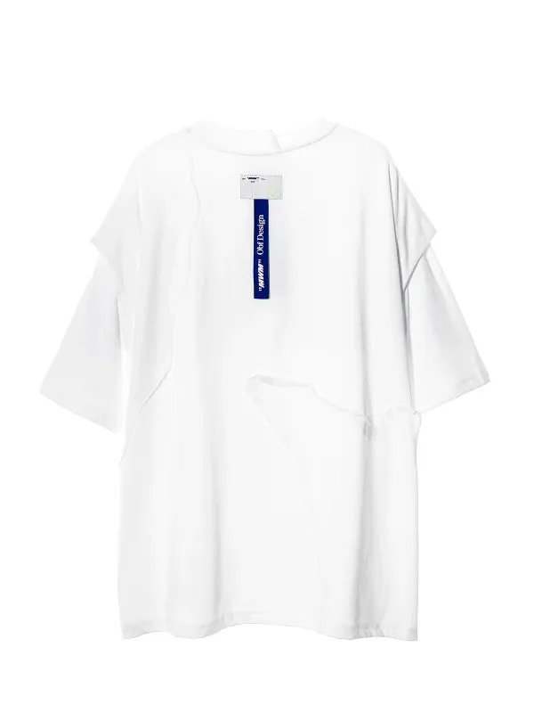 Mod Wave Movement Patchwork T-Shirt- White