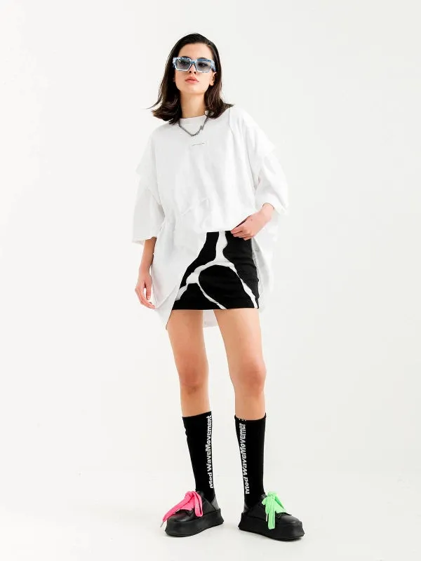 Mod Wave Movement Patchwork T-Shirt- White