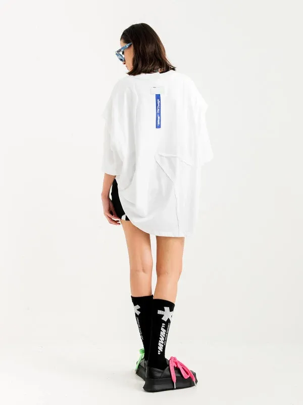 Mod Wave Movement Patchwork T-Shirt- White