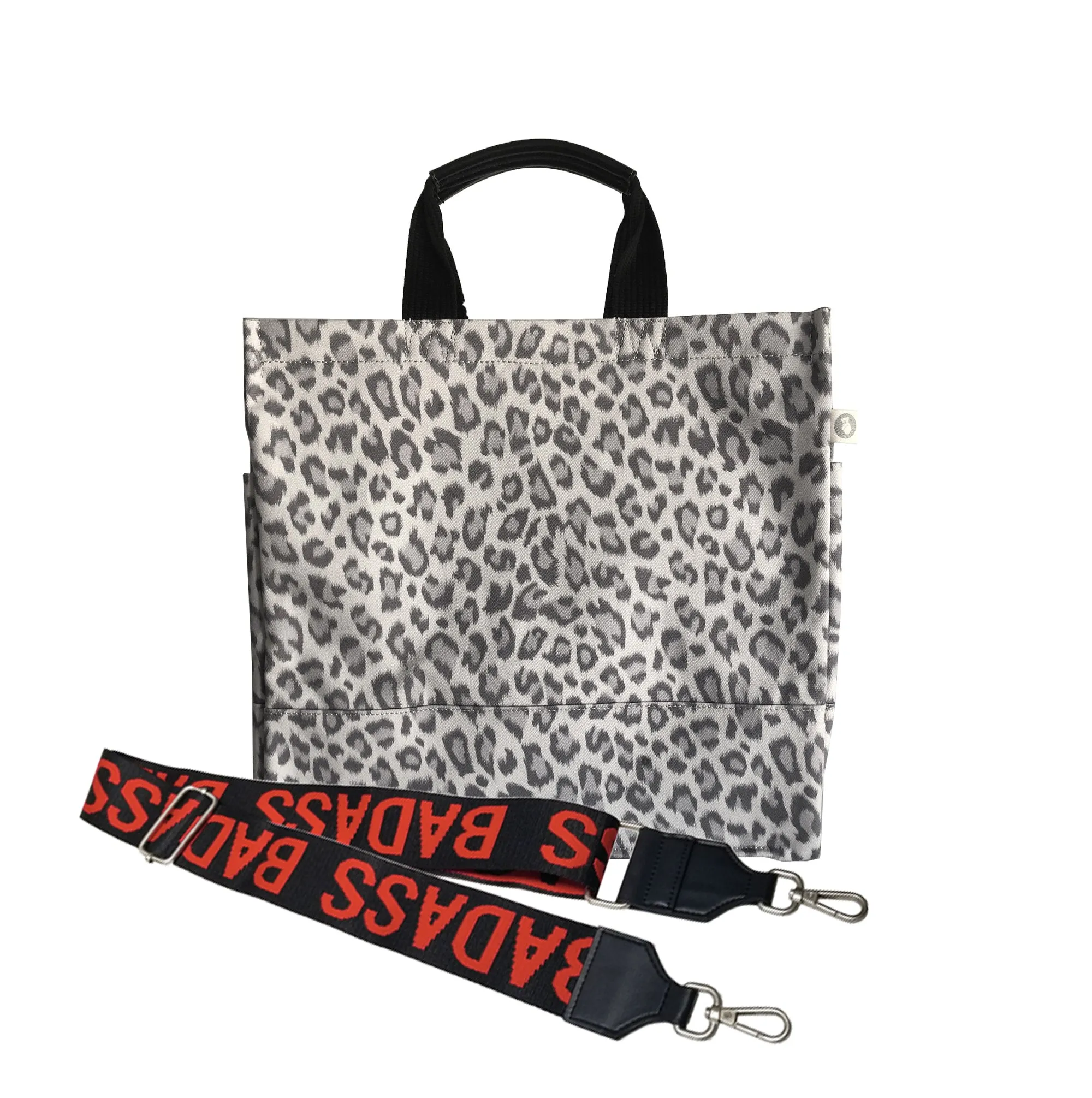 Monogram Stripe: Luxe North South Bag- Grey Leopard