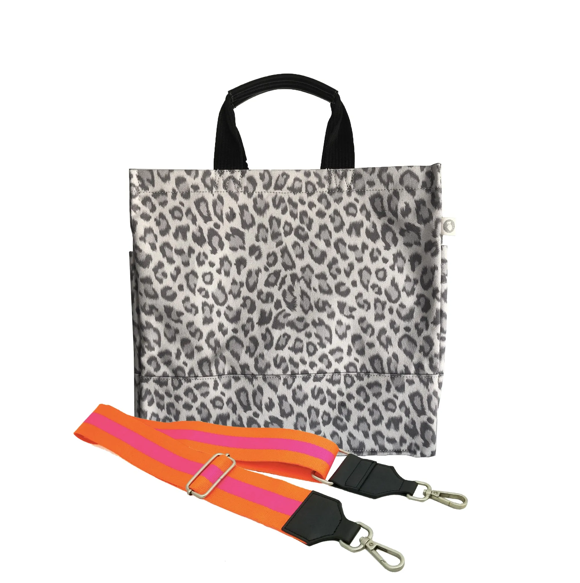 Monogram Stripe: Luxe North South Bag- Grey Leopard