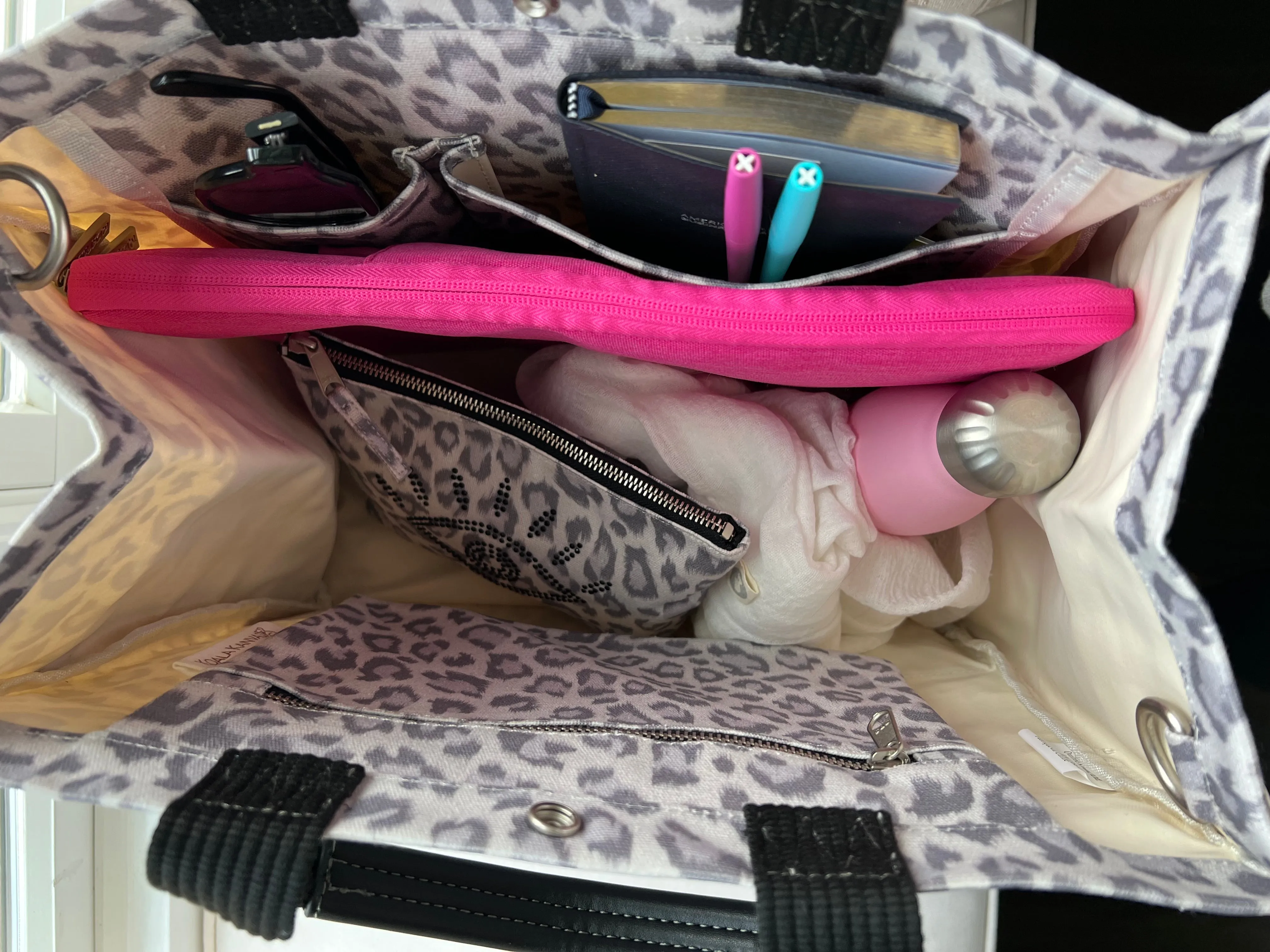 Monogram Stripe: Luxe North South Bag- Grey Leopard