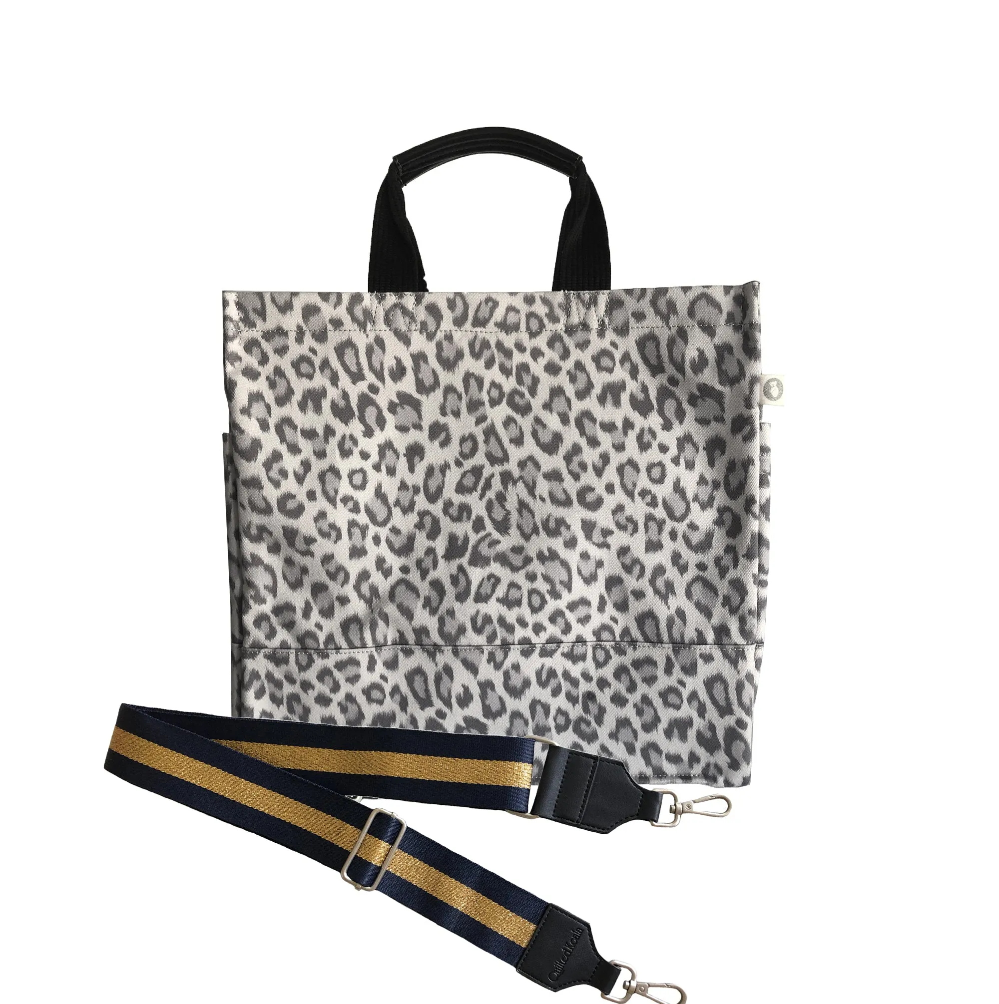 Monogram Stripe: Luxe North South Bag- Grey Leopard