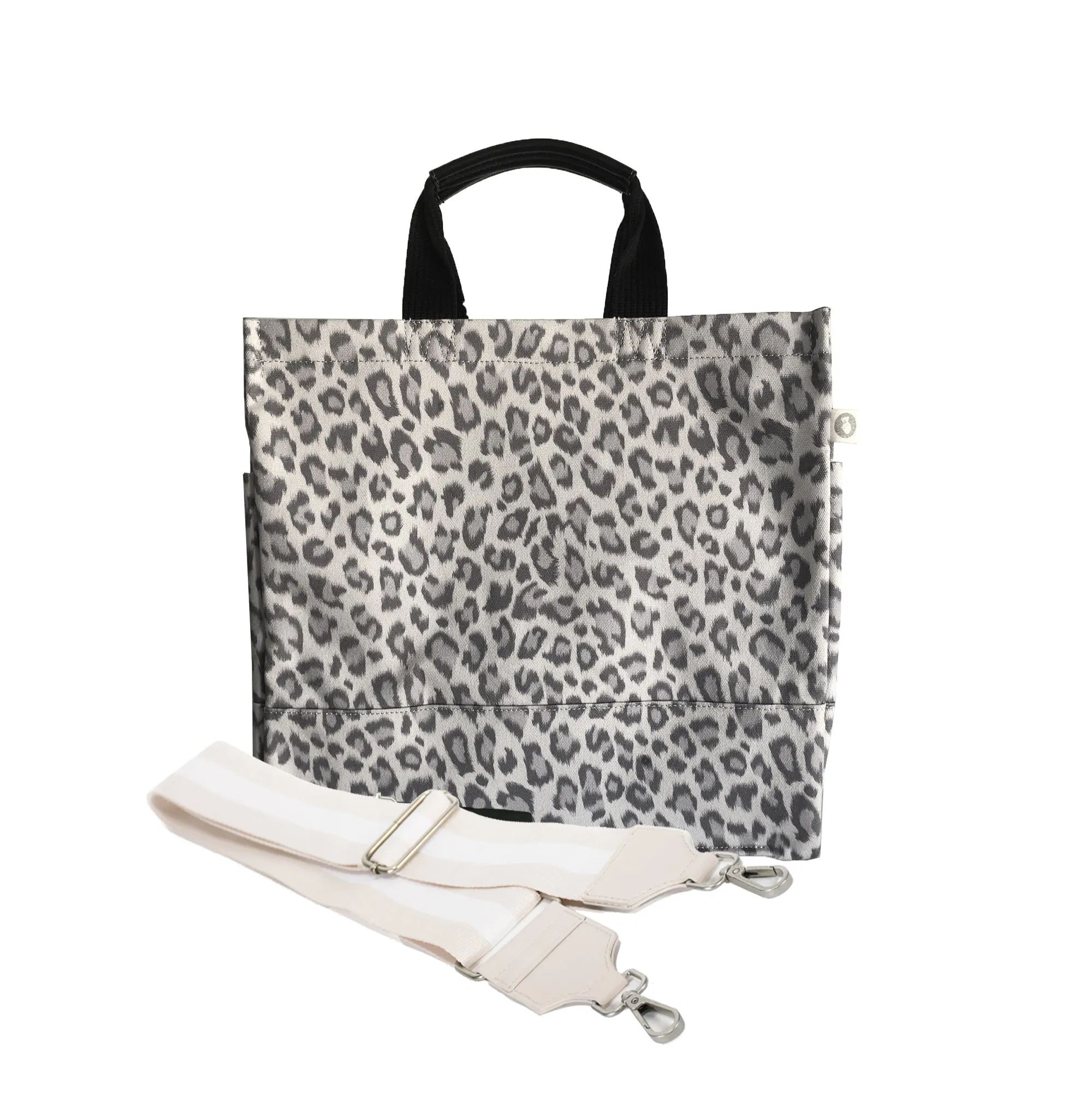 Monogram Stripe: Luxe North South Bag- Grey Leopard