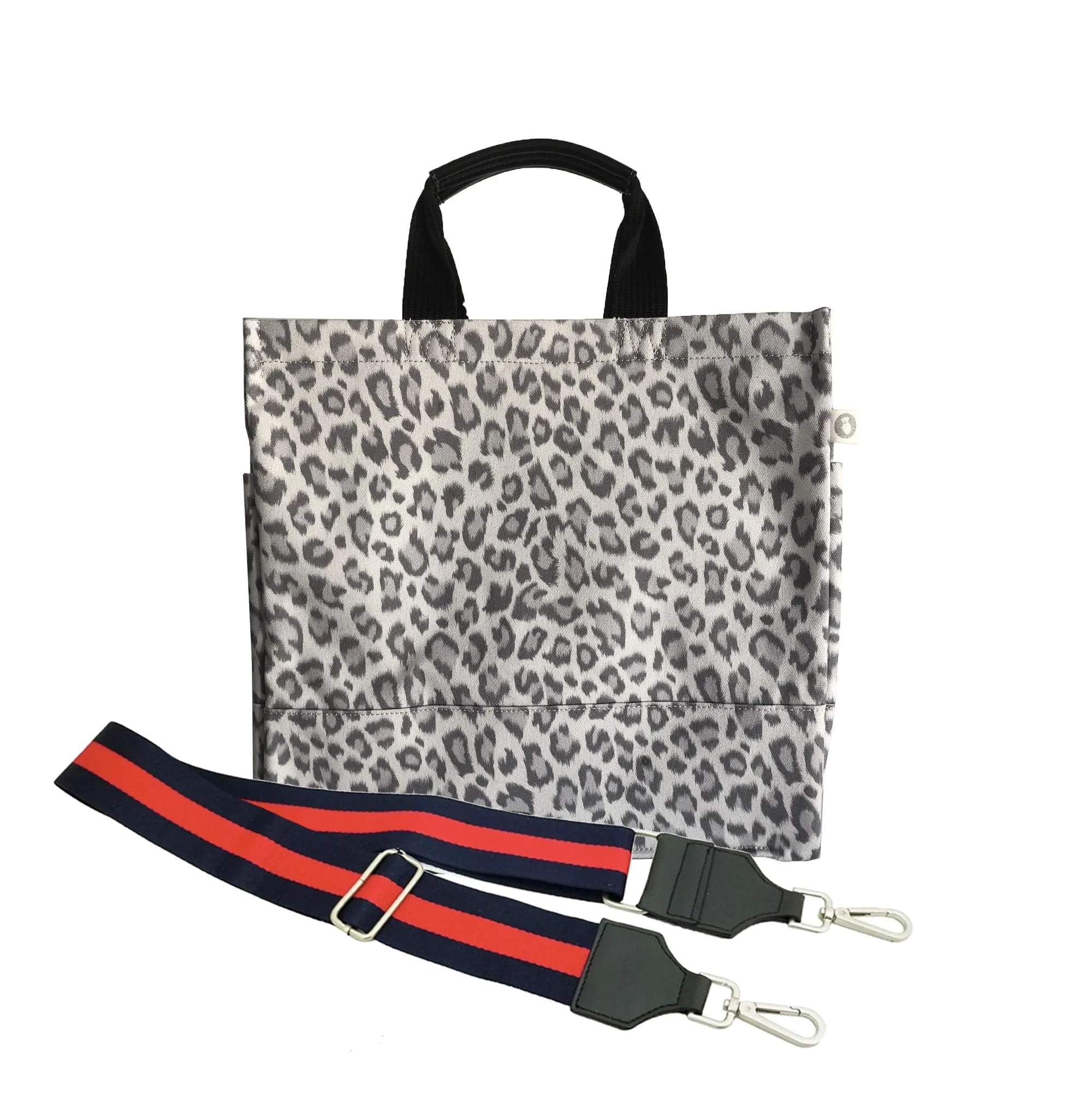 Monogram Stripe: Luxe North South Bag- Grey Leopard