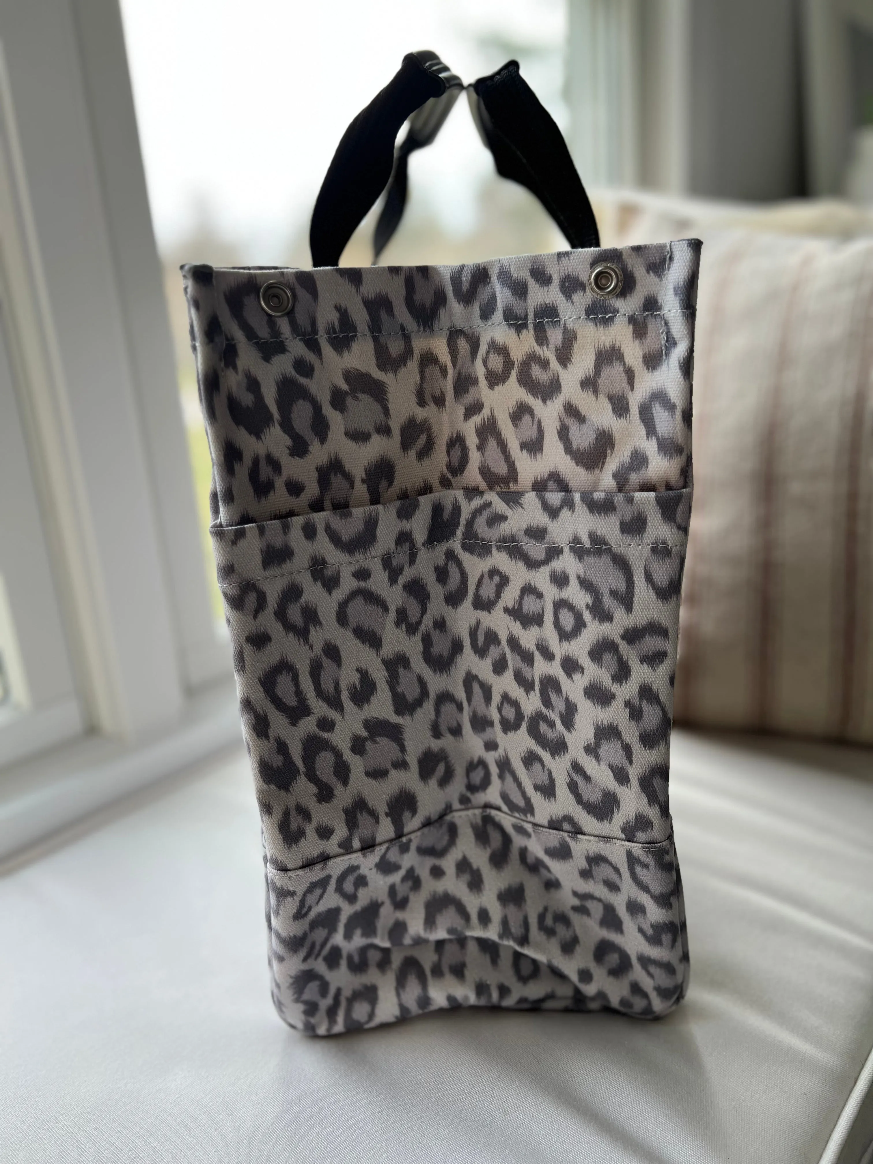 Monogram Stripe: Luxe North South Bag- Grey Leopard
