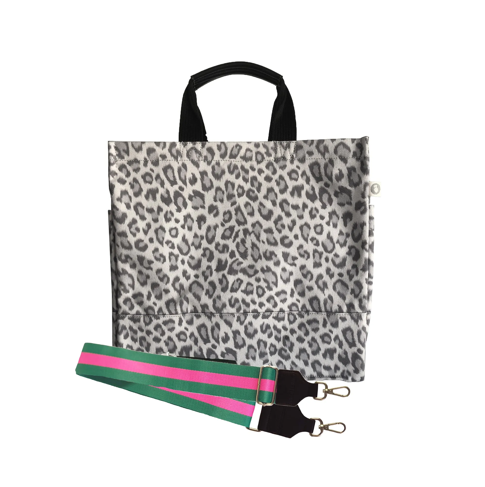 Monogram Stripe: Luxe North South Bag- Grey Leopard