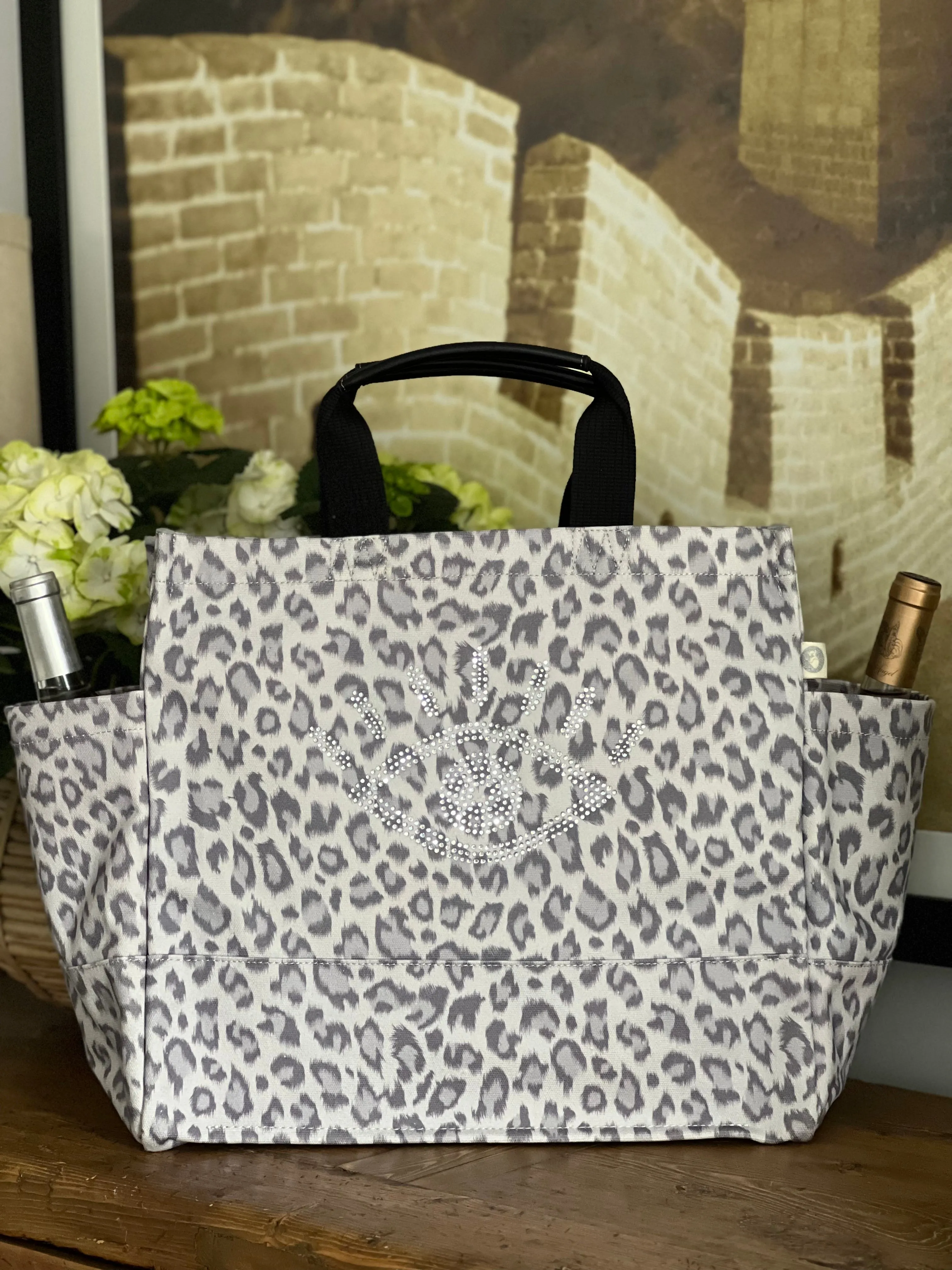 Monogram Stripe: Luxe North South Bag- Grey Leopard