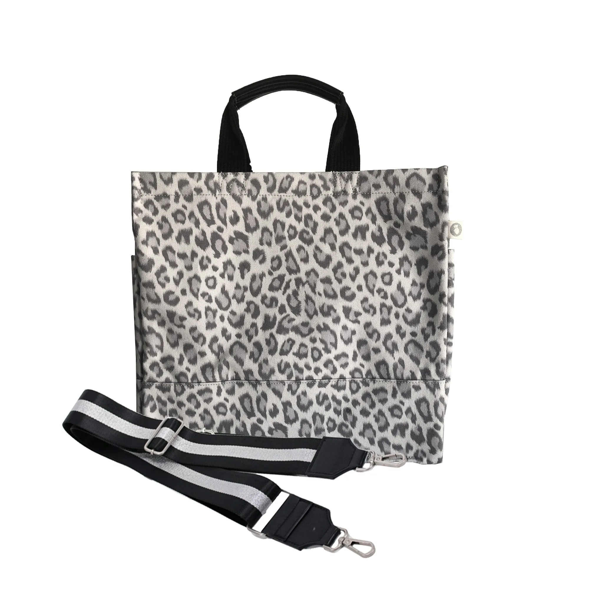 Monogram Stripe: Luxe North South Bag- Grey Leopard