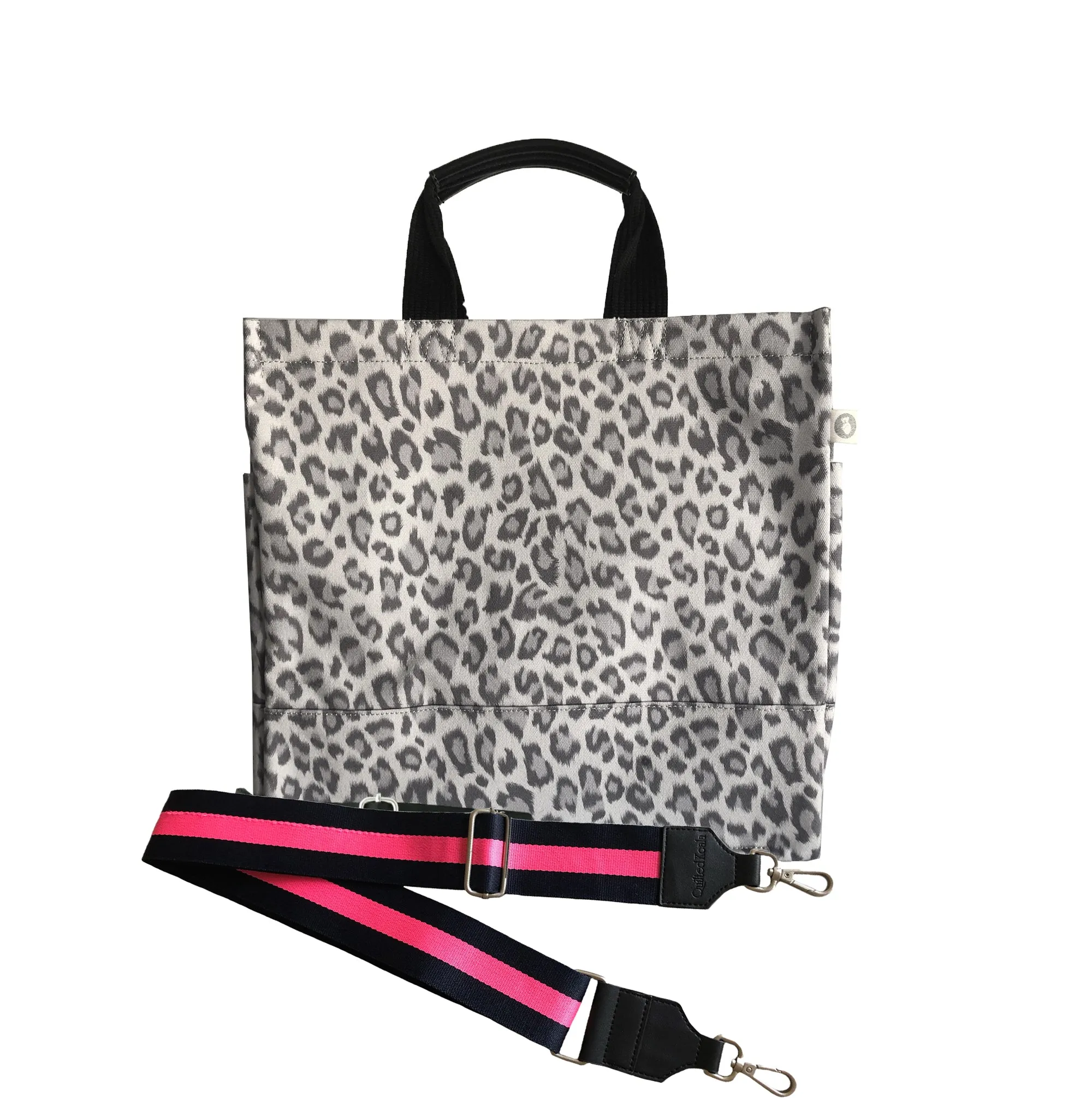 Monogram Stripe: Luxe North South Bag- Grey Leopard
