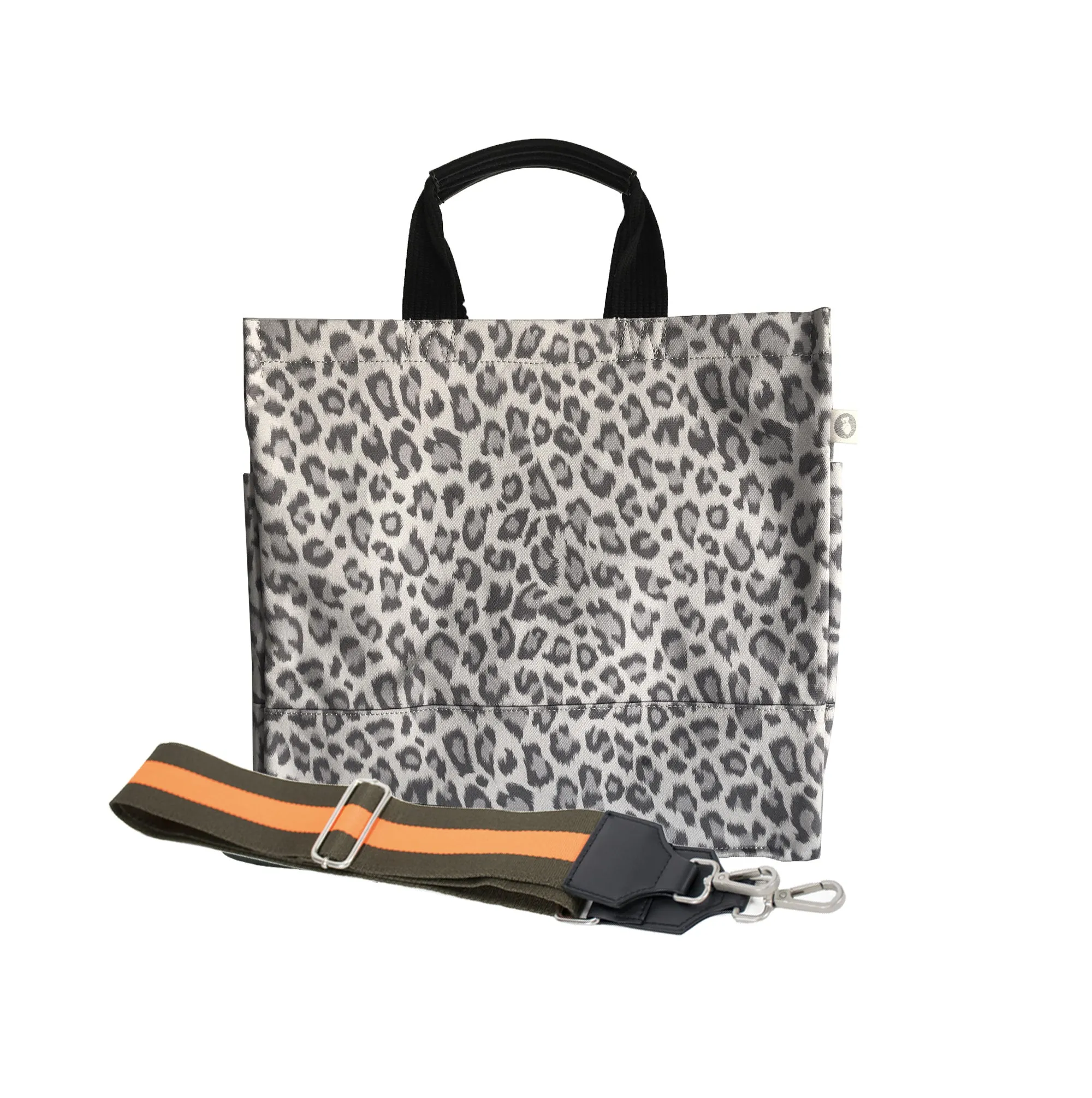Monogram Stripe: Luxe North South Bag- Grey Leopard