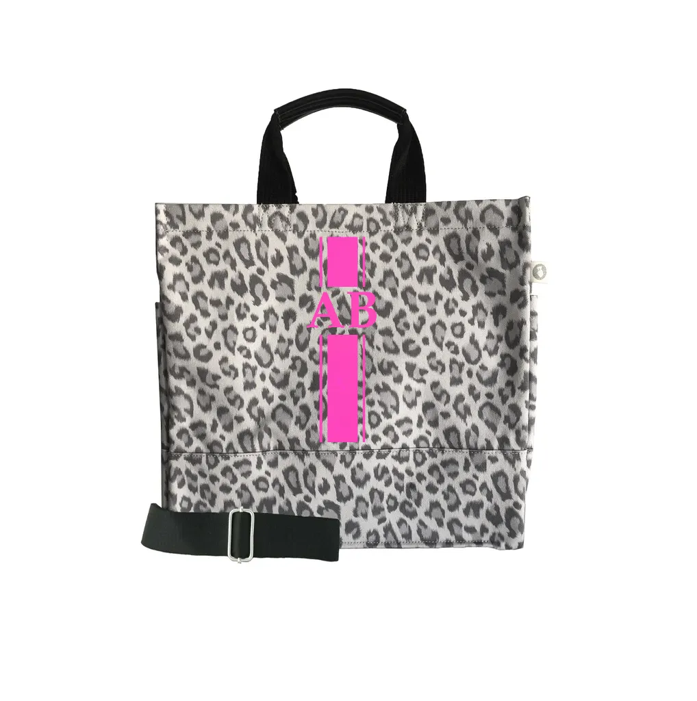 Monogram Stripe: Luxe North South Bag- Grey Leopard