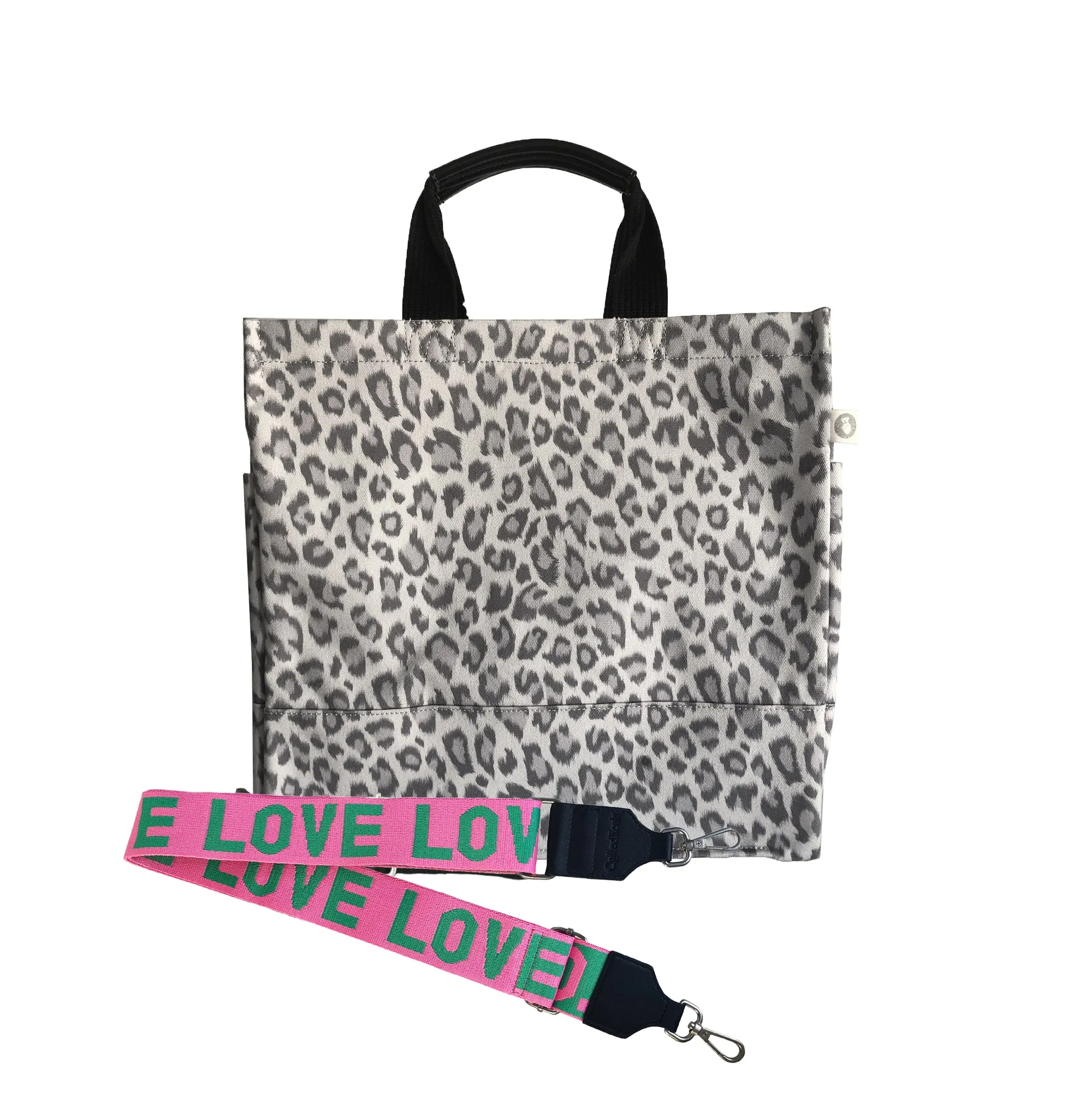 Monogram Stripe: Luxe North South Bag- Grey Leopard
