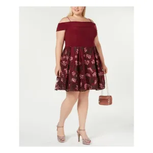 MORGAN &amp; CO Womens Maroon Spaghetti Strap Above The Knee Circle Dress Plus 18W
