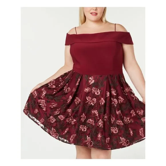 MORGAN &amp; CO Womens Maroon Spaghetti Strap Above The Knee Circle Dress Plus 18W