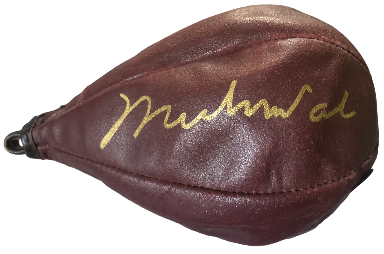 Muhammad Ali Vintage Speedbag Autographed Everlast Boxing Bag with A Bold Gold signature and S.O.P certified