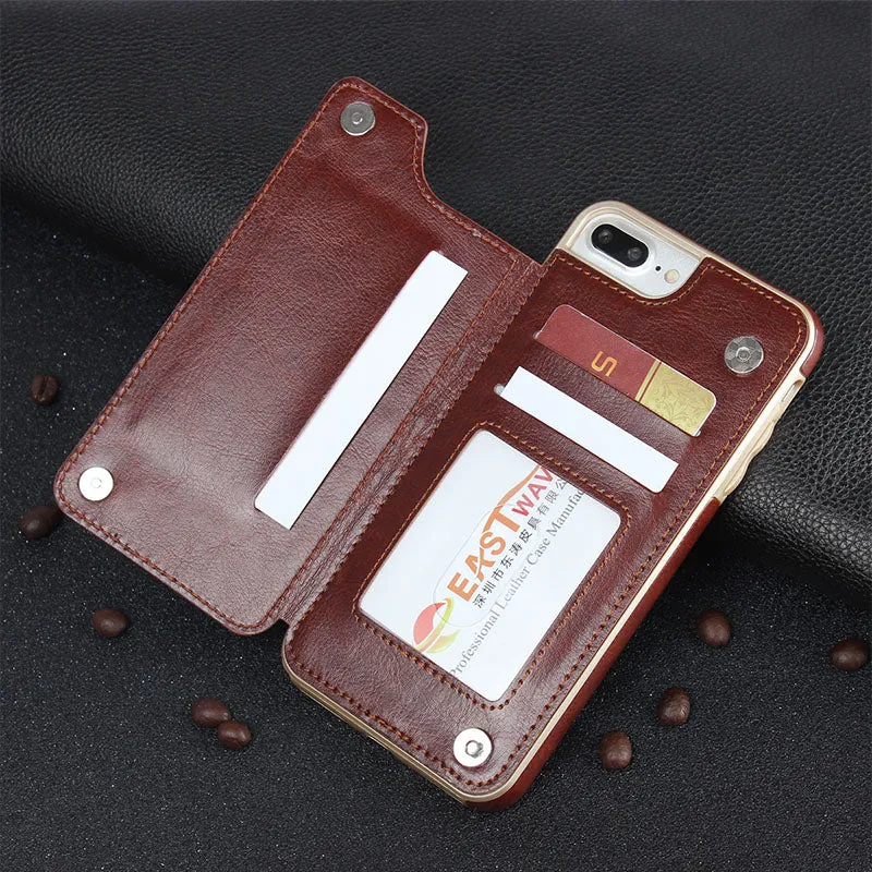 Multifunction Magnetic Leather Wallet Case Card Slot Shockproof Full Protection Cover for iPhone X 7/8 7/8 Plus