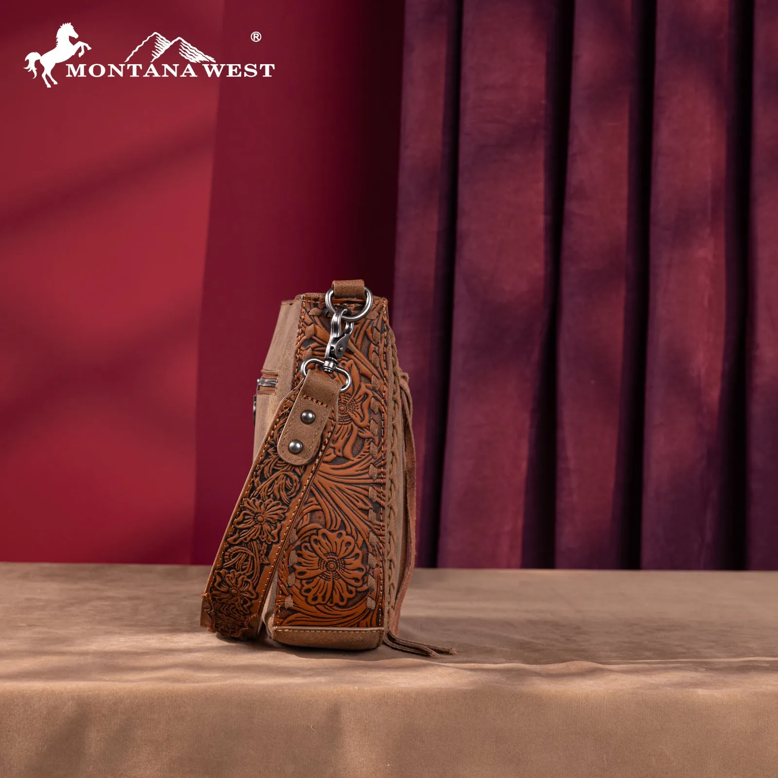 MW1329-8360 Montana West Tooled Collection Crossbody -Brown