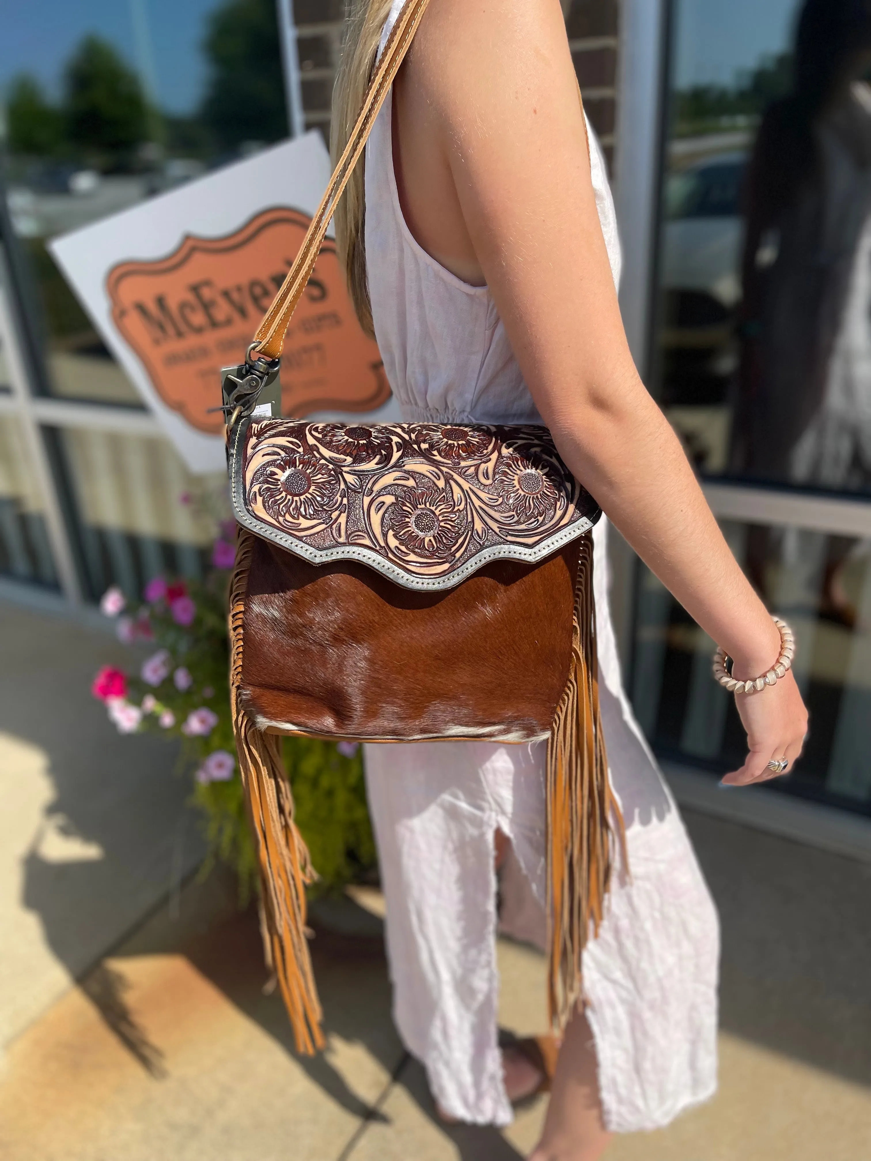 Myra Bag - Blossom Hand-Tooled Fringe Bag