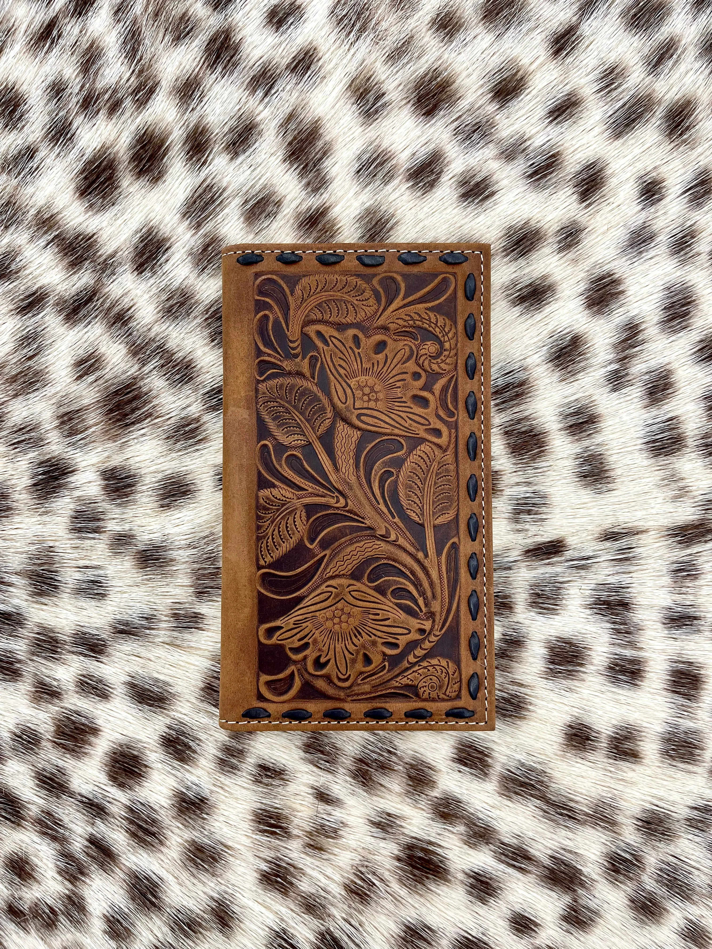 N500014002 Nocona Western Men's Rodeo Floral Tooled Brown Wallet