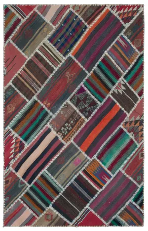 Naturel Over Dyed Kilim Patchwork Unique Rug 5'1'' x 7'11'' ft 156 x 242 cm