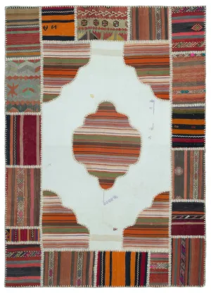 Naturel Over Dyed Kilim Patchwork Unique Rug 5'3'' x 7'4'' ft 160 x 223 cm