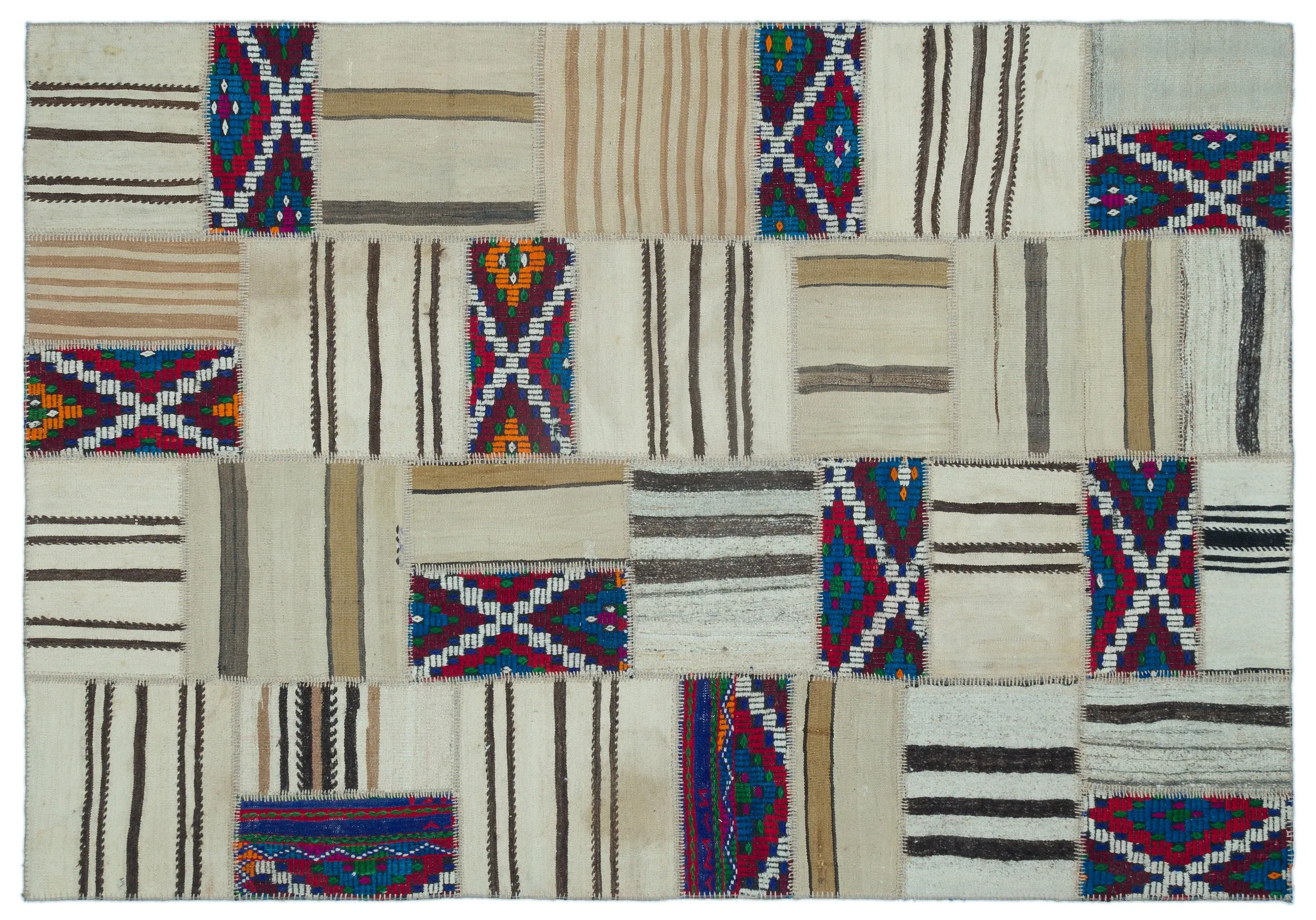 Naturel Over Dyed Kilim Patchwork Unique Rug 5'3'' x 7'7'' ft 160 x 230 cm