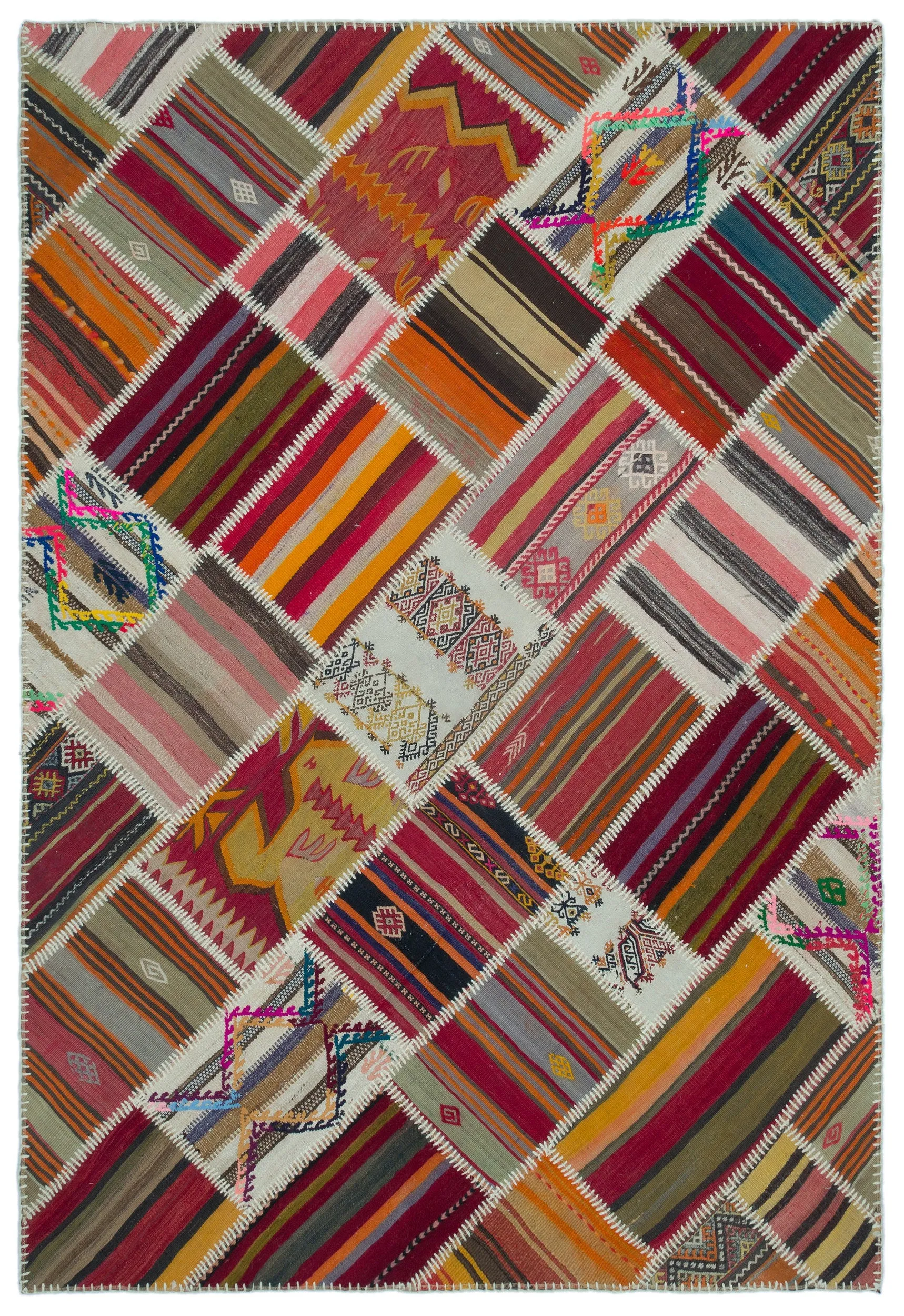 Naturel Over Dyed Kilim Patchwork Unique Rug 5'3'' x 7'9'' ft 160 x 235 cm