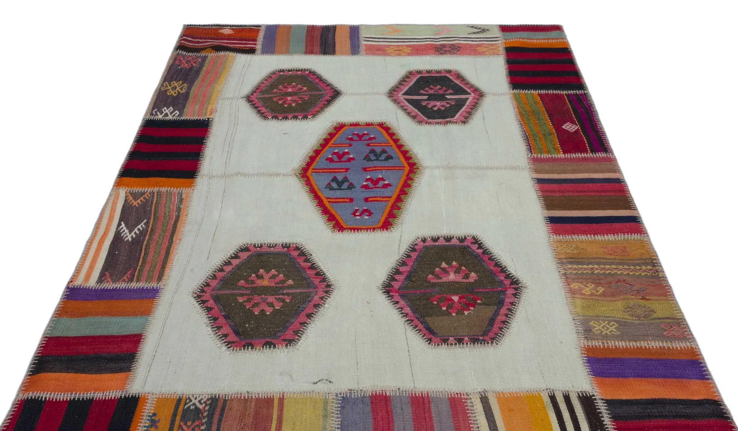 Naturel Over Dyed Kilim Patchwork Unique Rug 5'4'' x 7'5'' ft 162 x 227 cm