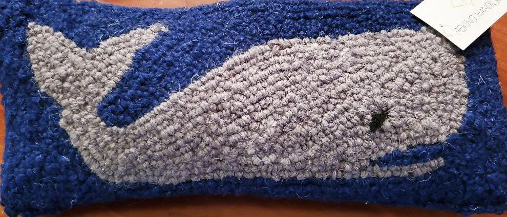 Nautical Whale Wool Hooked Pillow - 5" x 12"