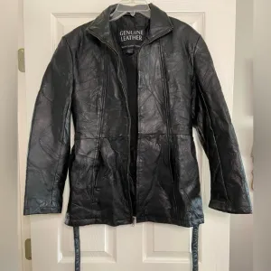 Navarre Leather Co Jacket Womens Size L Leather Full Zip Belted Patchwork Biker