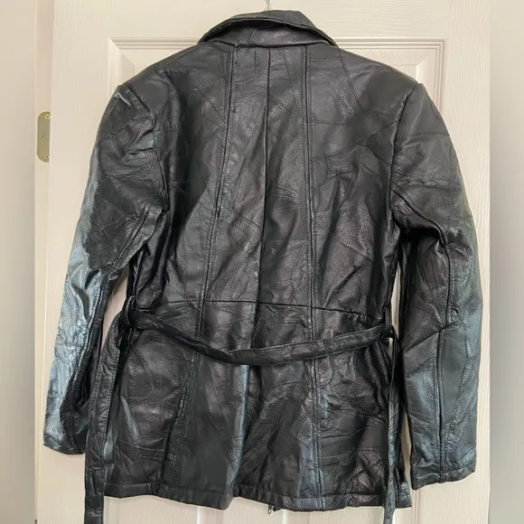 Navarre Leather Co Jacket Womens Size L Leather Full Zip Belted Patchwork Biker