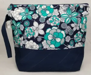 Navy Flowers - Project Bag - Medium