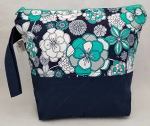 Navy Flowers - Project Bag - Small